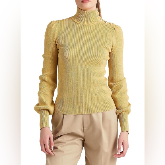 NWT Ralph Lauren Metallic Button-Trim Mockneck Sweater. - Picture 3 of 7